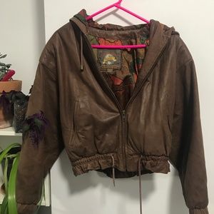 Hot waist height brown leather jacket